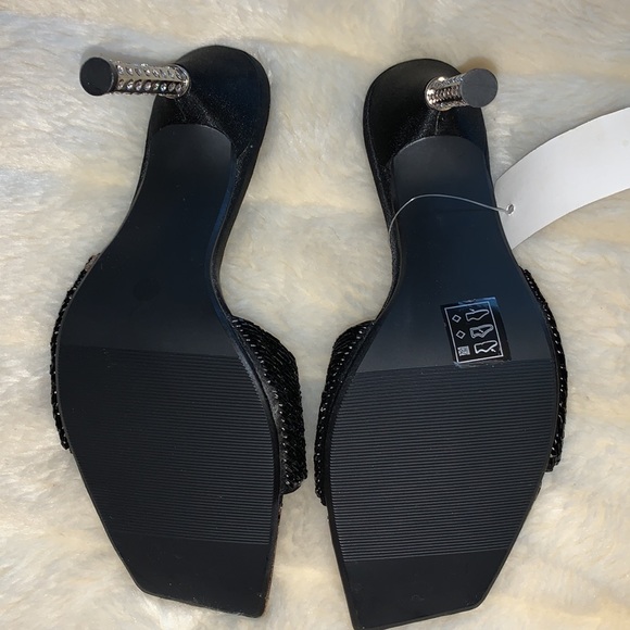 Pierre Dumas jewelled silver heel black beaded kitten slides heels 7 - Picture 6 of 11